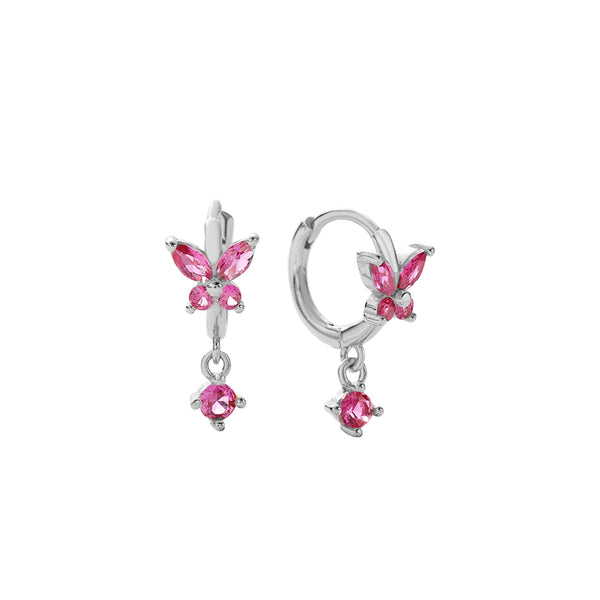 FE2744 925 Sterling Silver Cubic Zirconia Colorful Butterfly Dangle Hoop Earrings