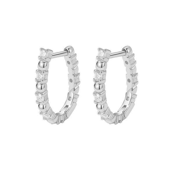 FE2037 925 Sterling Silver U Shape CZ Huggie Hoop Earrings