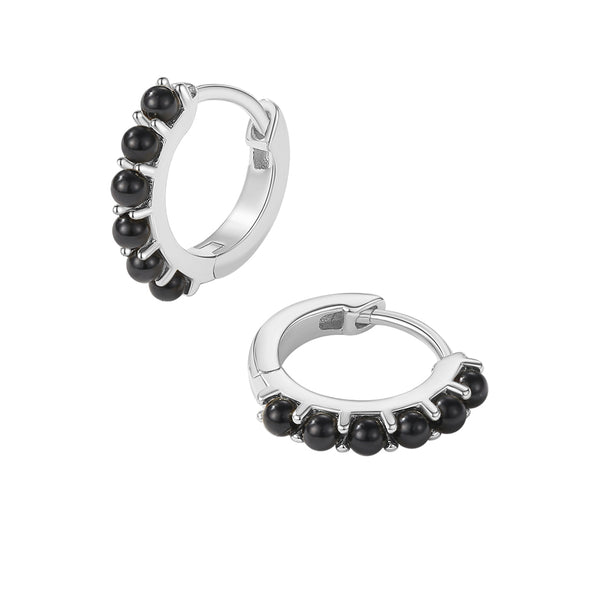 FE2062 Black Onyx Huggie Hoop Earrings