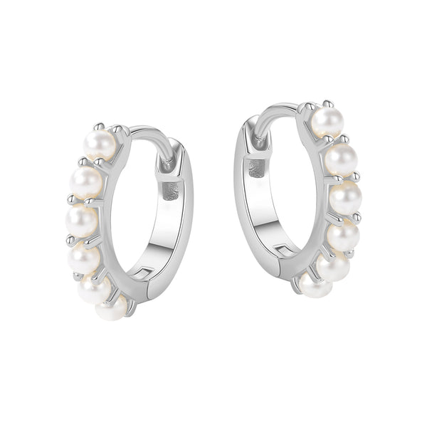 FE2063 925 Sterling Silver Claw Set Shell Pearl Hoop Earrings