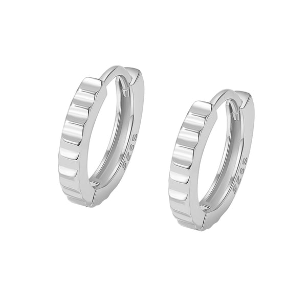 FE2033 FE2034 925 Sterling Silver Gold Ribbed Huggie Hoop Earrings