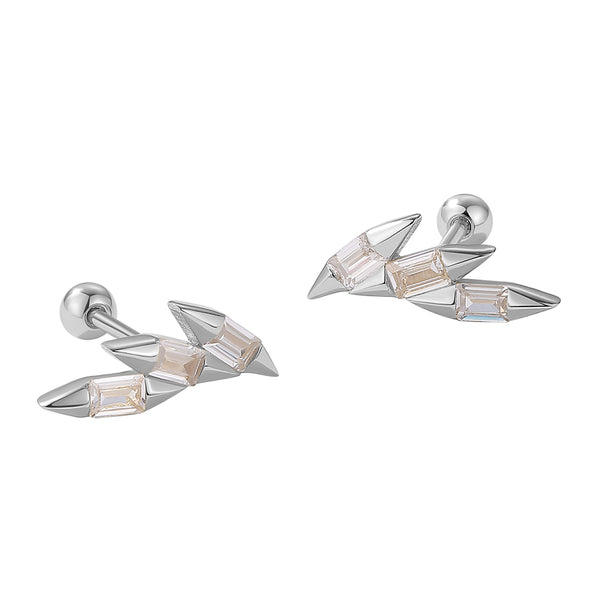 FE2059 925 Sterling Silver Triple Arrow CZ Barbell Stud Earrings