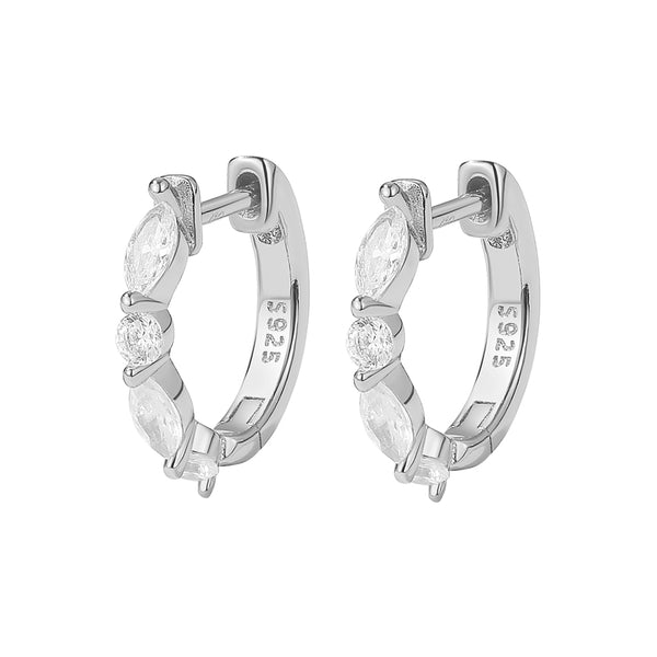 FE2048 925 Sterling Silver Marquise Zirconia Hoop Earrings