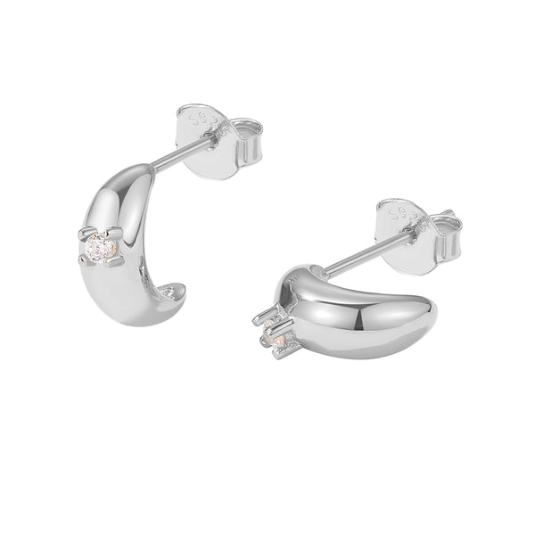 FE2044 925 Sterling Silver Cubic Zirconoia Gold Chunky Dome Earrings