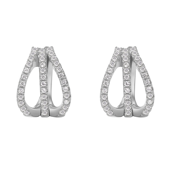 FE2053 925 Sterling Silver CZ Triple Wrap Claw Huggie Hoop Earrings