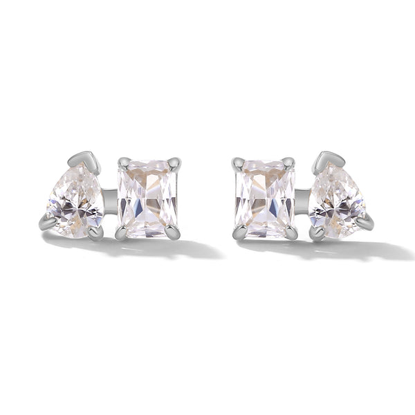 FE2046 925 Sterling Silver Baguette Pear Cut CZ Mini Stud Earrings