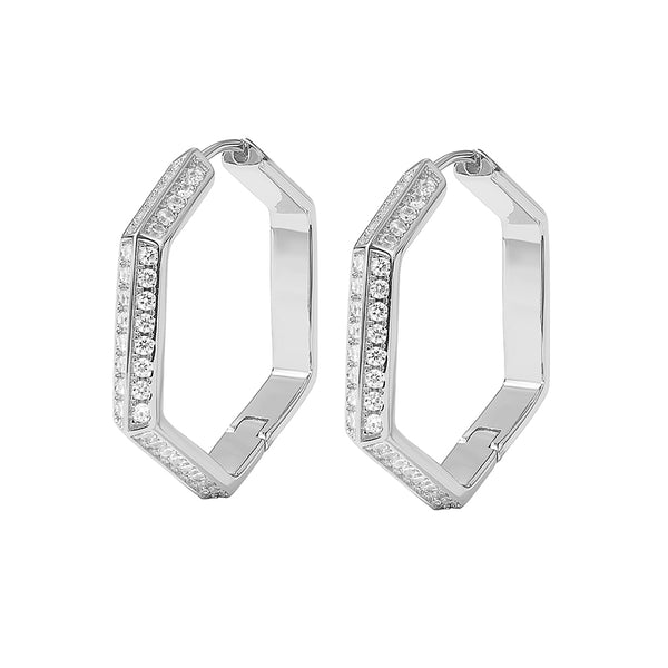 FE2050 Brass CZ Geometric Hexagon Hug Hoop Earrings