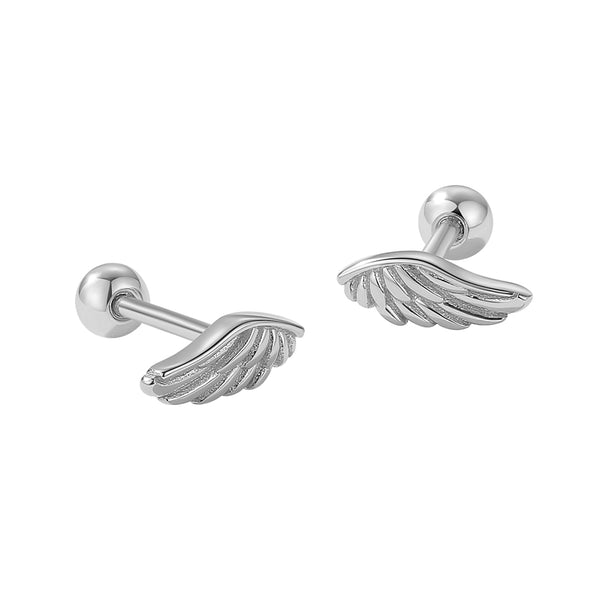 FE2058 925 Sterling Silver Dainty Angel Wings Barbell Stud Earrings