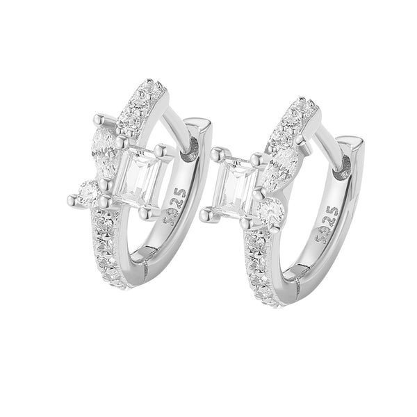 FE2051 925 Sterling Silver Baguette Marquise Cut CZ Huggie Hoop Earrings