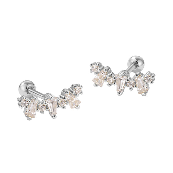 FE2057 925 Sterling Silver CZ Barbell Stus Earrings