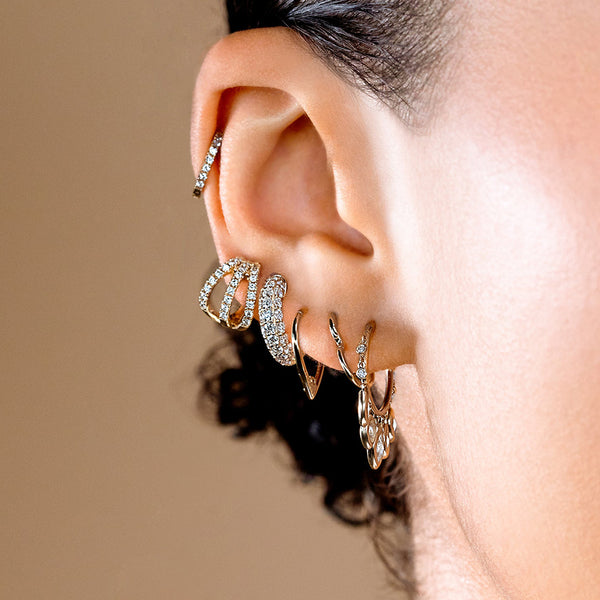 FE2053 925 Sterling Silver CZ Triple Wrap Claw Huggie Hoop Earrings