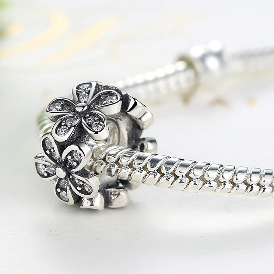 PY1387 925 Sterling Silver Daisy Spacer Charm, Clear CZ