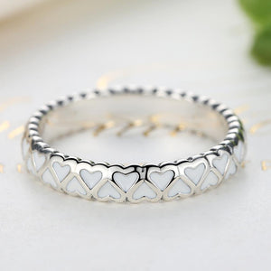 YJ1189 925 Sterling Silver White Enamel Love Heart Ring