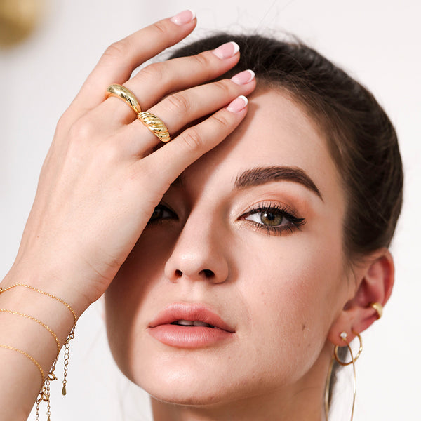 FJ0239 925 Sterling Silver Croissant Dome Ring