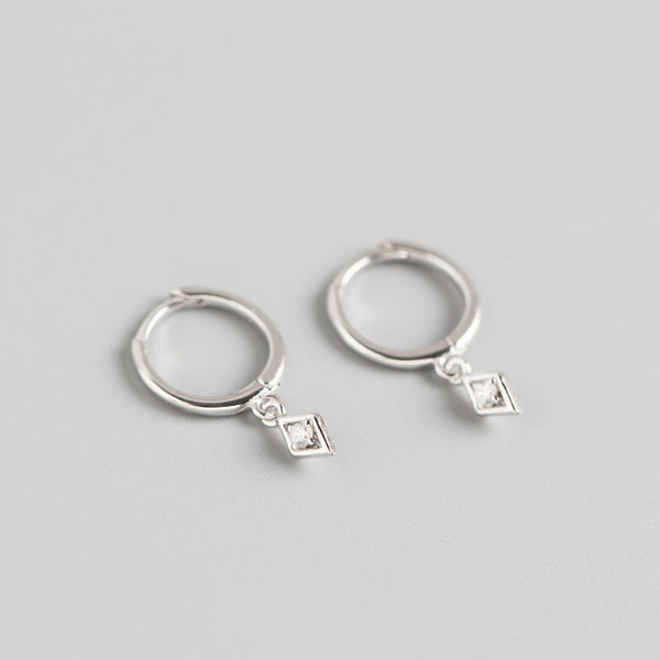 YHE0165 925 Sterling Silver Geometric Rhombus Dangle Earring