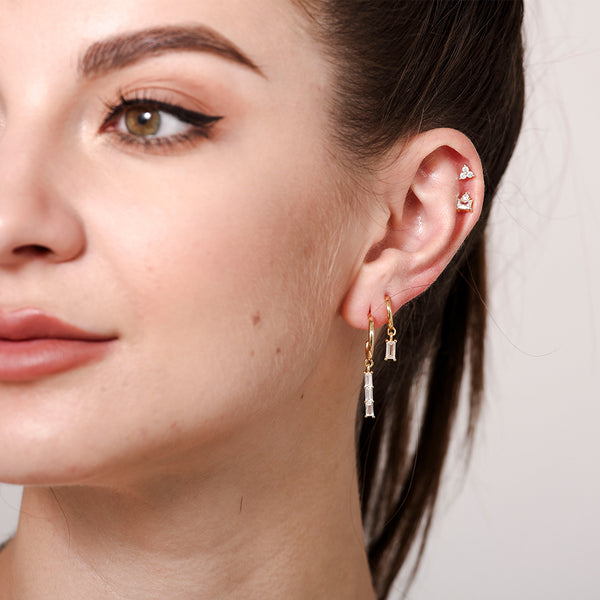 FE0676 925 Sterling Silver Crystal Hoop Earrings