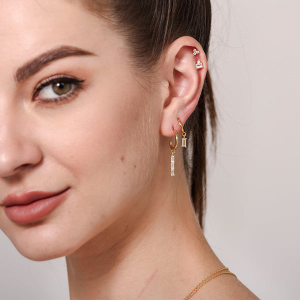 FE0676 925 Sterling Silver Crystal Hoop Earrings