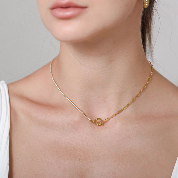 FX0275 925 Sterling Silver Gold Tennis Chain Necklace