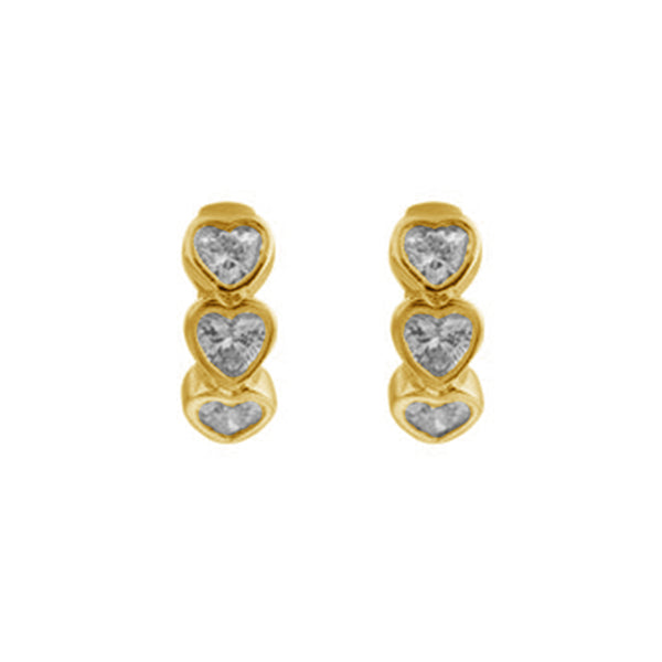 FE2019 925 Sterling Silver Triple Heart Cubic Zirconia Huggie Hoop Earrings