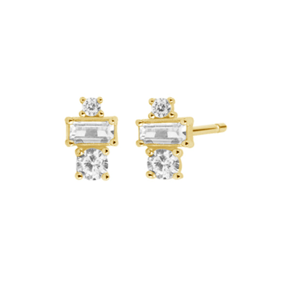 FE1608 925 Sterling Silver Zircon Gold Stud Earrings