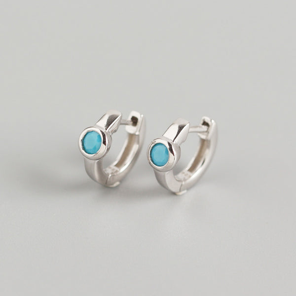YHE0195 925 Sterling Silver Blue Gemstone Women Hoops Earring