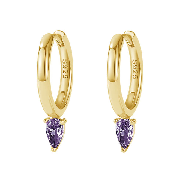 FE2038 925 Sterling Silver Birthstone Zirconia Marquise Hoop Earrings