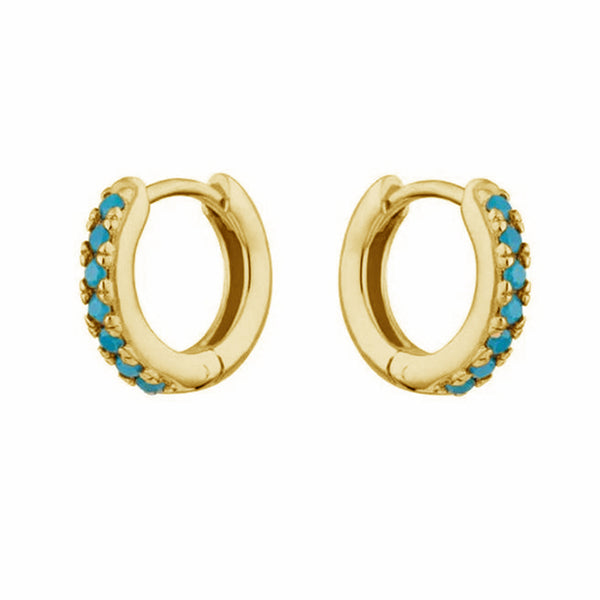 FE0013 925 Sterling Silver Turquoise Huggie Hoops Earrings