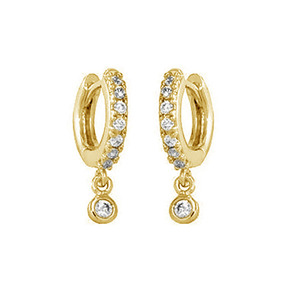 FE0007 925 Sterling Silver Pave Bezel Drop Huggie Earrings