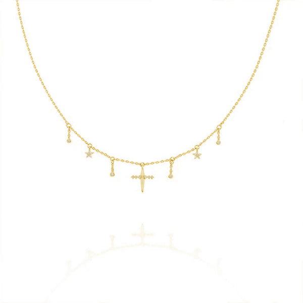 FX0058 925 Sterling Silver Cross & Star choker Necklace