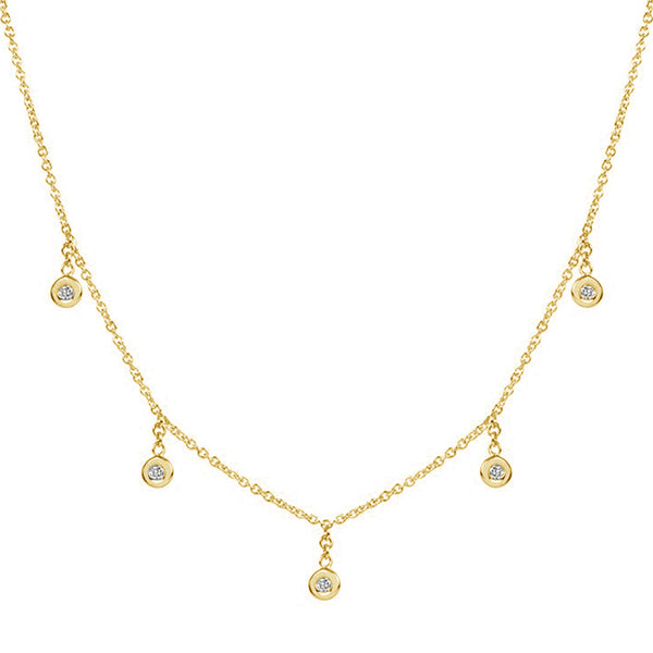 FX0447 925 Sterling Silver Five Zircon Bezel Necklace