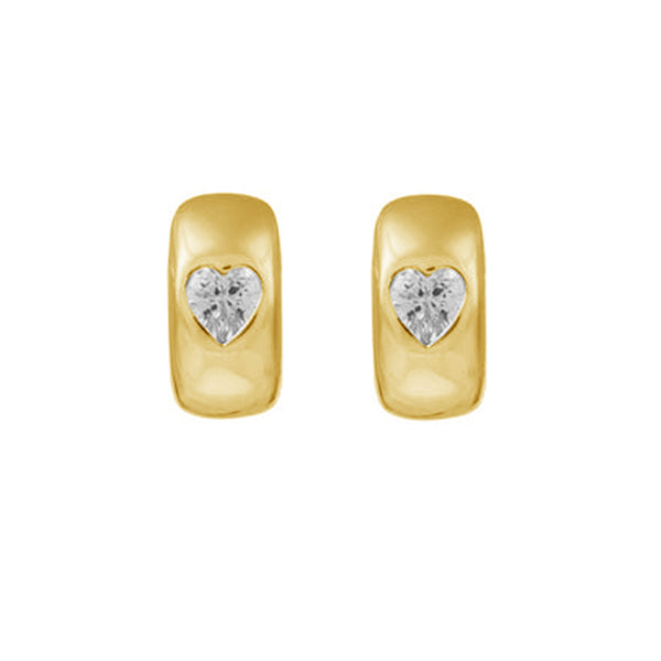 FE2017 925 Sterling Silver Heart CZ Bezel Set Chunky Huggie Hoop Earrings