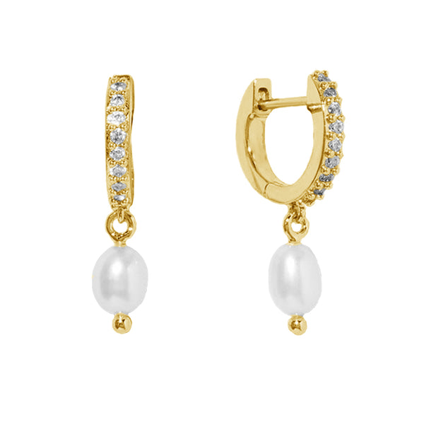 FE1287 925 Sterling Silver Cubic Zircon Pearl Drop Hoops Earrings