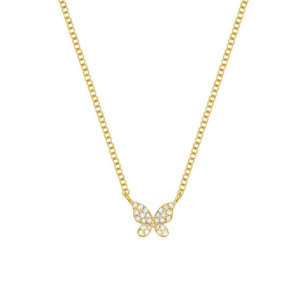 FX0470 925 Sterling Silver Diamond Butterfly Necklace