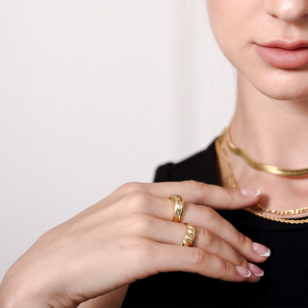 FJ0239 925 Sterling Silver Croissant Dome Ring