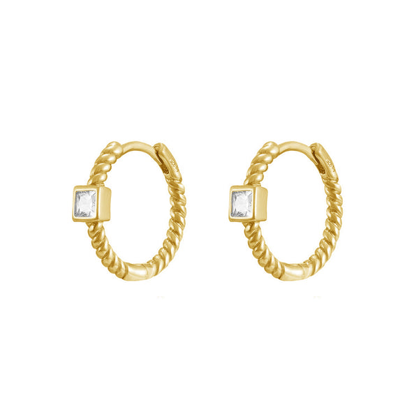 FE1820 925 Sterling Silver Princess Cut CZ Twist Hoops