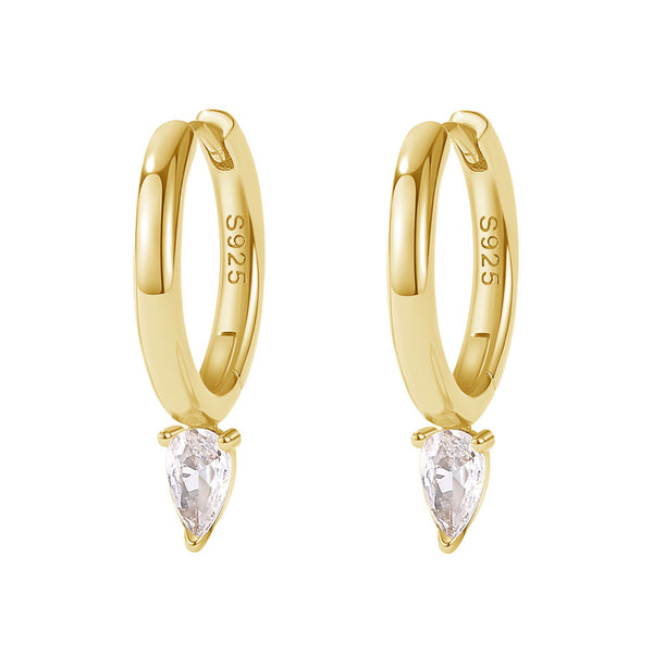 FE2038 925 Sterling Silver Birthstone Zirconia Marquise Hoop Earrings