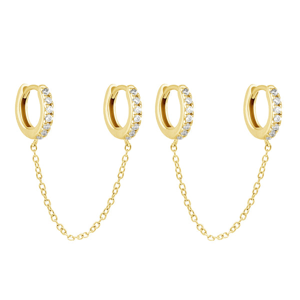 FE0093 925 Sterling Silver Double Chain Huggie Earrings