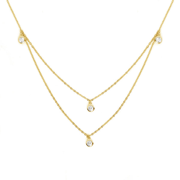 FX0463 925 Sterling Silver Double 4 Spark Gold Necklace