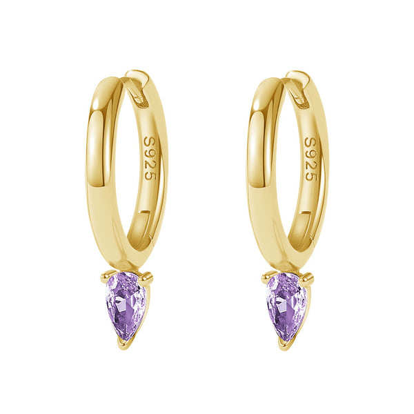 FE2038 925 Sterling Silver Birthstone Zirconia Marquise Hoop Earrings