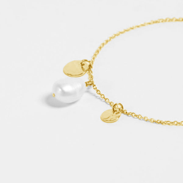 FS0036 925 Sterling Silver Pearl & Coin Pendant Bracelet
