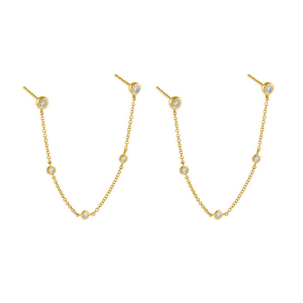 FE1390 925 Sterling Silver Double Chain Stud Earrings