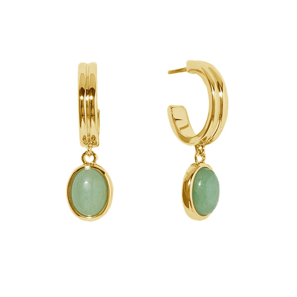 FE1284 925 Sterling Silver Green Gemstone Hoop Earrings