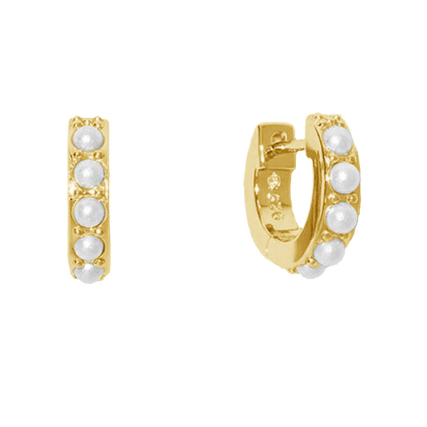 FE1286 925 Sterling Silver Pearl Huggie Hoops Earrings