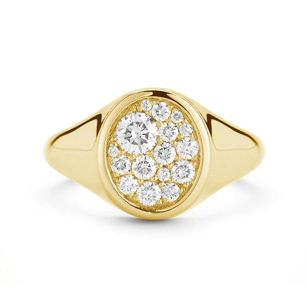 FJ0424 925 Sterling Silver Pave Zircon Oval Signet Ring