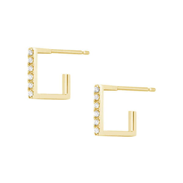 FE0244 925 Sterling Silver Diamond Square Huggie Earrings