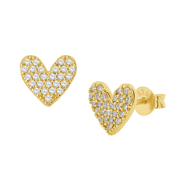 FE0090 925 Sterling Silver Luxe Pave Heart Stud Earrings