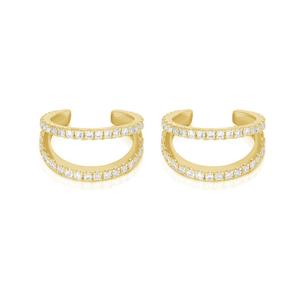 FE1254 925 Sterling Silver Double Row Zircon Cuff Earrings
