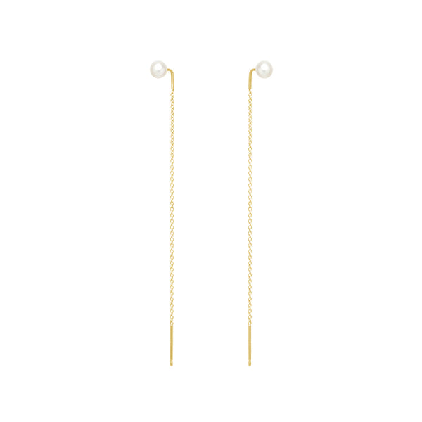 PE0019 925 Sterling Silver Pearl Stud Long Threaders