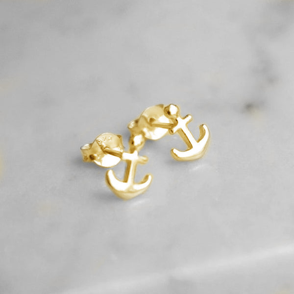 FE0148 925 Sterling Silver Set Anchor Stud Earrings