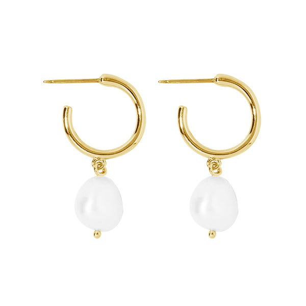 FE0897 925 Sterling Silver Small Pearl Hoop Earrings